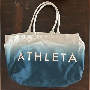 Athleta Beach Bag Gym Bag Tote Bag Blue Ombre Canvas Shopping Bag 18.5x12”